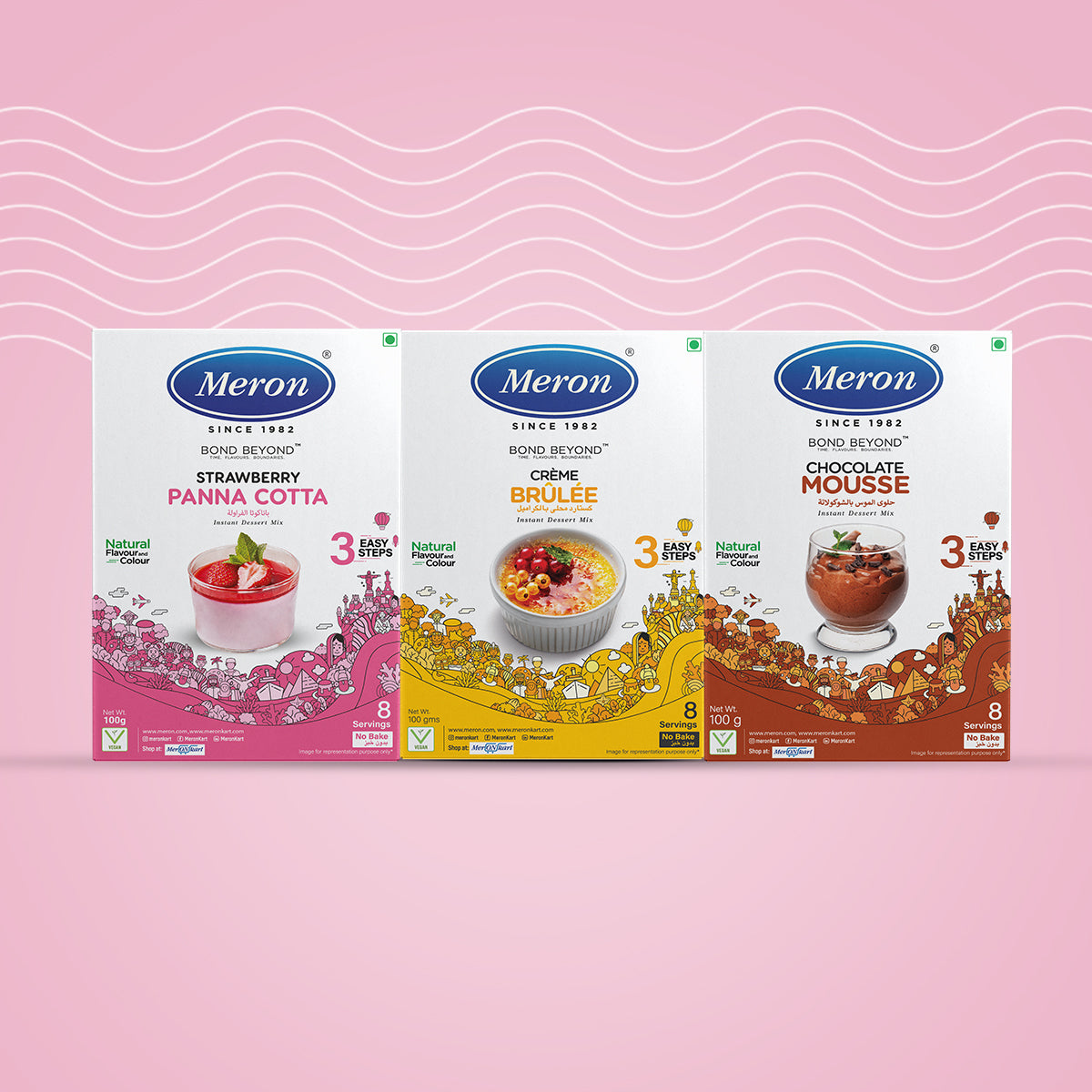 Meron’s Instant Dessert Mix Combos | Chocolate Mousse | Creme Brulee | Strawberry Panna Cotta | Natural Flavour & Colour | Preservative-Free | Vegan