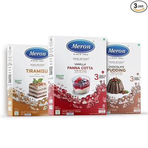 Meron’s Instant Dessert Mix Combos | Tiramisu | Chocolate Pudding | Vanilla Panna Cotta | Natural Flavour & Colour | Preservative-Free | Vegan - MeronKart