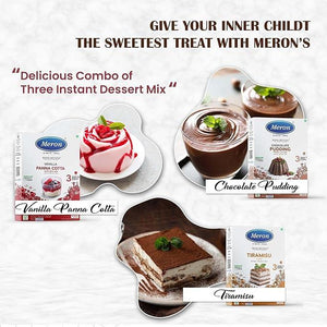 Meron’s Instant Dessert Mix Combos | Tiramisu | Chocolate Pudding | Vanilla Panna Cotta | Natural Flavour & Colour | Preservative-Free | Vegan - MeronKart