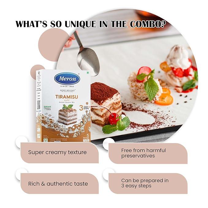 Meron’s Instant Dessert Mix Combos | Tiramisu | Chocolate Pudding | Vanilla Panna Cotta | Natural Flavour & Colour | Preservative-Free | Vegan - MeronKart
