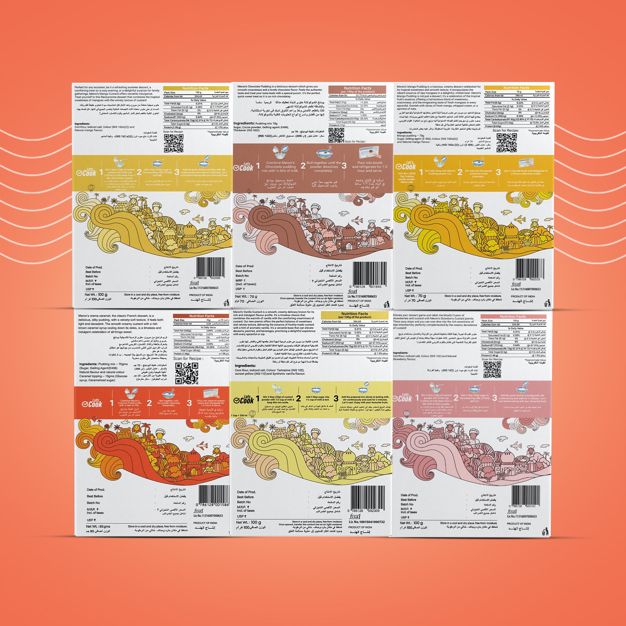 Pack of 6 | Caramel Pudding | Chocolate Pudding | Mango Pudding | Strawberry Custard | Mango Custard | Vanilla Custard| Vegan