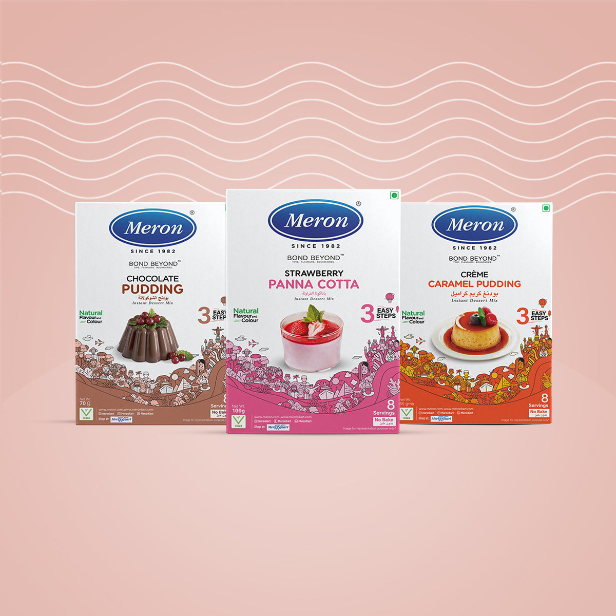 Meron’s Instant Dessert Mix Combos | Strawberry Panna Cotta | Caramel Pudding| Chocolate Pudding | Natural Flavour & Colour | Preservative-Free | Vegan
