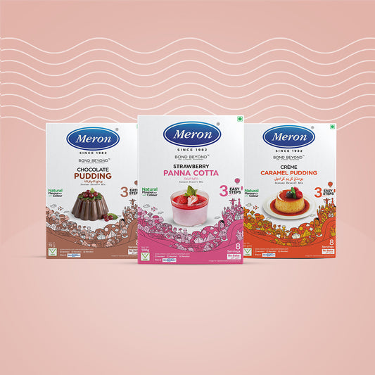 Meron’s Instant Dessert Mix Combos | Strawberry Panna Cotta | Caramel Pudding| Chocolate Pudding | Natural Flavour & Colour | Preservative-Free | Vegan