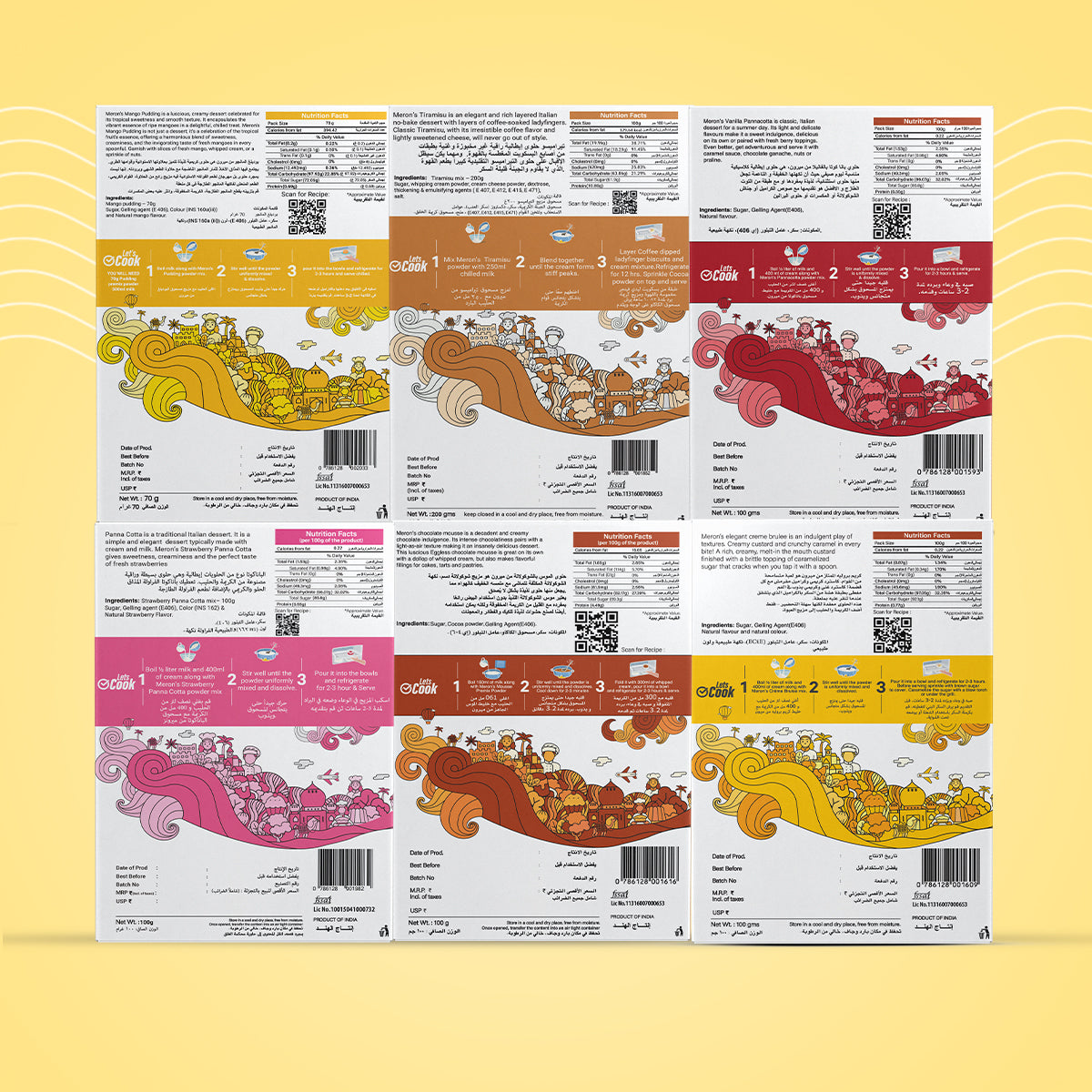 Pack of 6 | Vanilla Panna Cotta | Strawberry Panna Cotta | | Chocolate Mousse | Crème Brulee | Tiramisu | Mango Pudding | Vegan