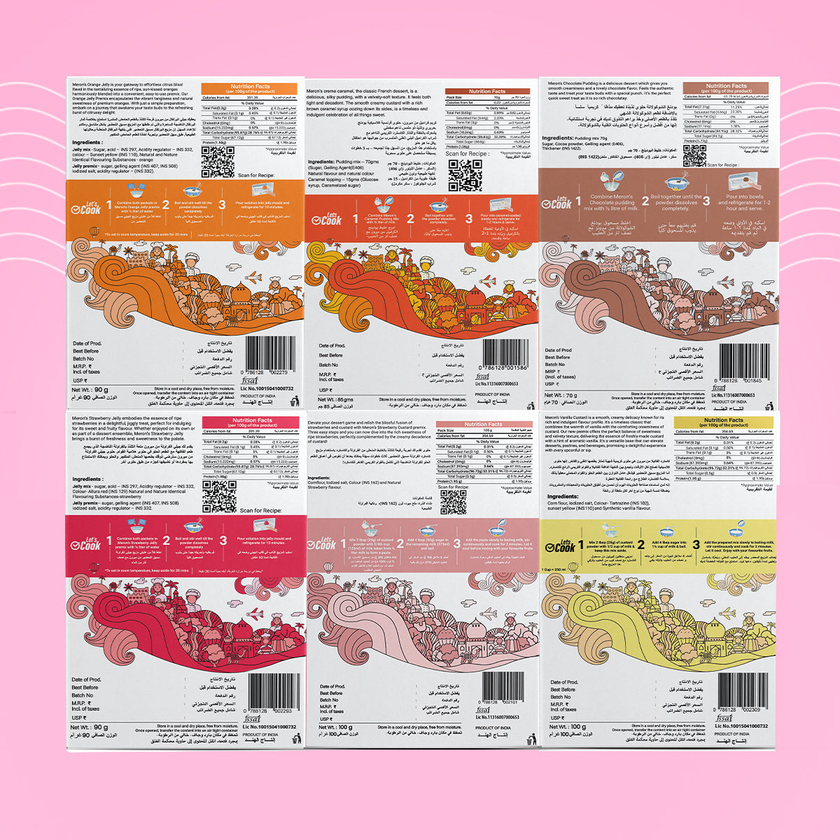 Pack of 6| Vanilla Custard | Strawberry Jelly |Orange Jelly| Strawberry Custard | Chocolate Pudding | Caramel Pudding | Vegan