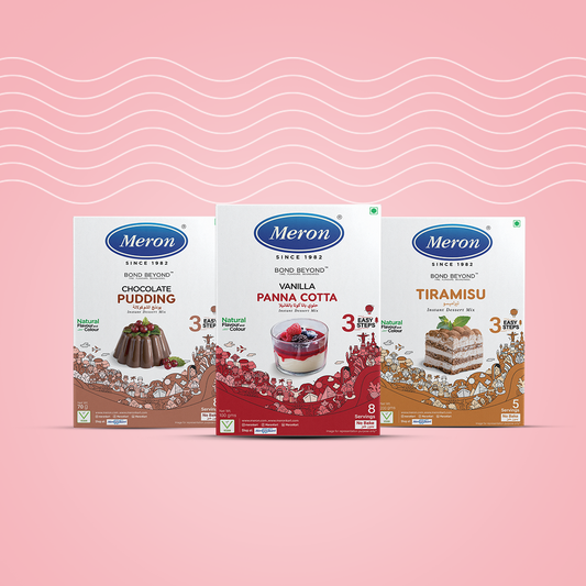 Meron’s Instant Dessert Mix Combos | Tiramisu | Chocolate Pudding | Vanilla Panna Cotta | Natural Flavour & Colour | Preservative-Free | Vegan