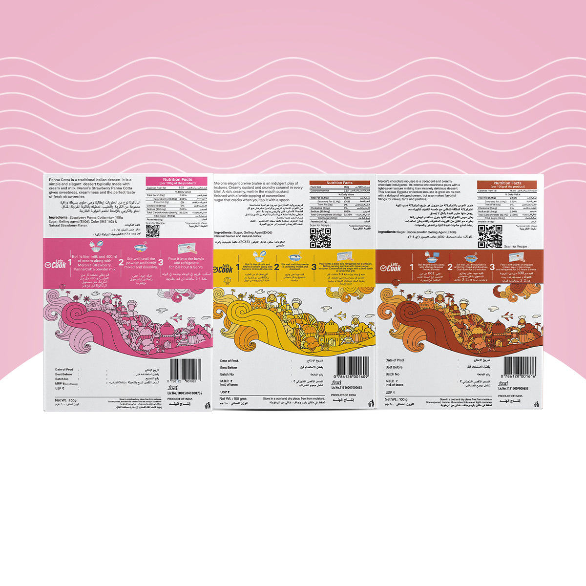Meron’s Instant Dessert Mix Combos | Chocolate Mousse | Creme Brulee | Strawberry Panna Cotta | Natural Flavour & Colour | Preservative-Free | Vegan